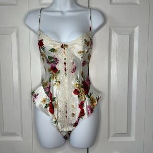 Victorias Secret Gold Label Vintage Size S White Floral Teddi One Piece Bodysuit